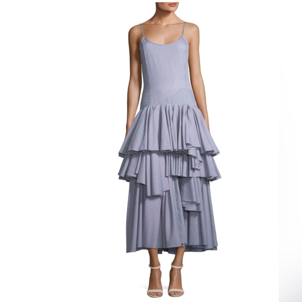STUNNING, Unique, Pascal Millet Tiered Ruffle Striped Maci Dress, Size 2